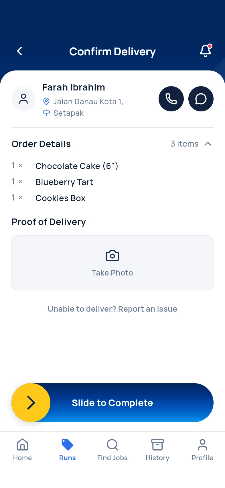 Confirm delivery with proof of delivery photo